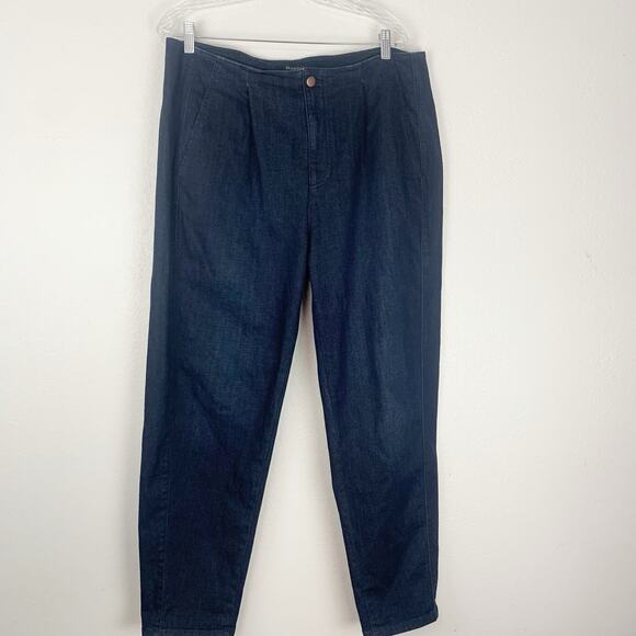 Eileen Fisher Jeans Womens 14 Pleated Front Tapered Ankle Leg Dark Wash Organic - Picture 1 of 9